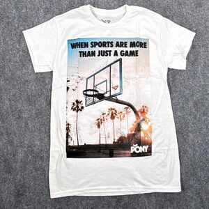 Pony Mens Small Graphic T-Shirt White Basketball Sunset Retro NWT